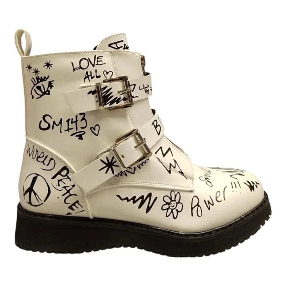 Steve‎ Madden JWORDUP Ankle Boots Girls 4 White Black Front Zipper Round Toe EUC